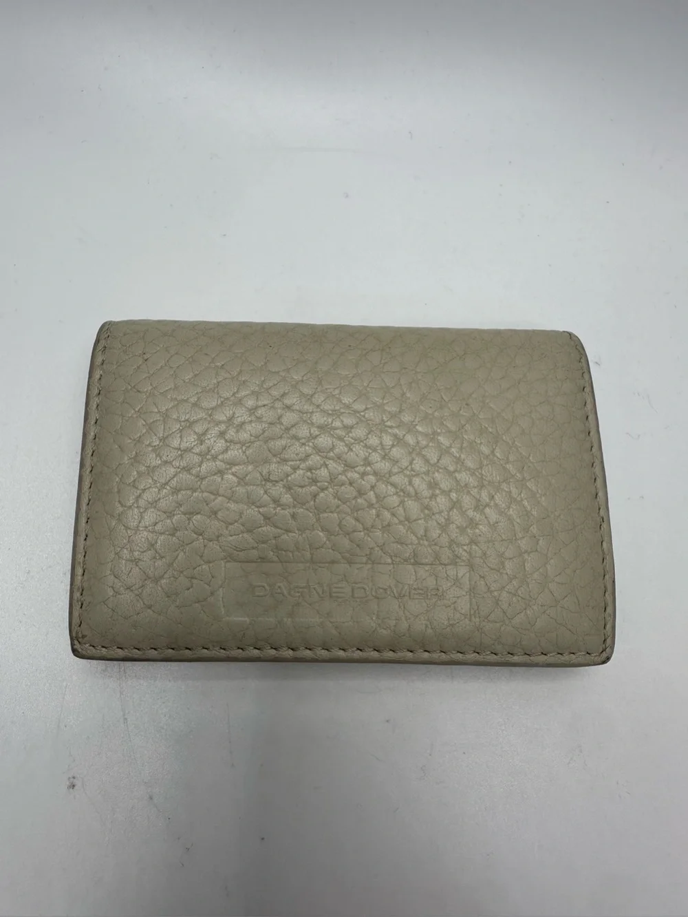 Dagne Dover Pebbled Leather Accordion Credit Card Case Holder Wallet Beige Gray
